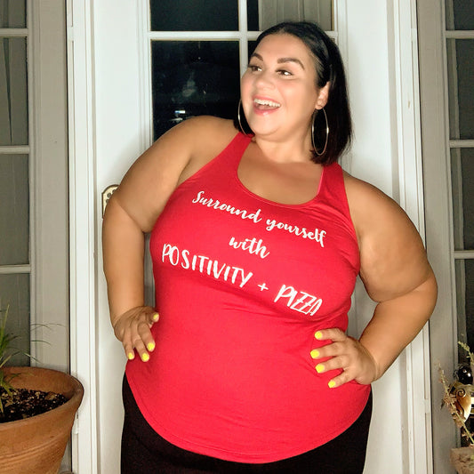 Positivity And Pizza Adult Tank Top in Red