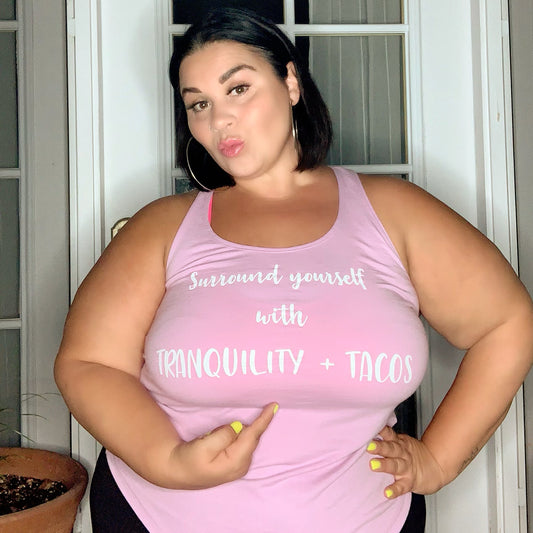Tranquility And Tacos Adult Tank Top in Light Pink