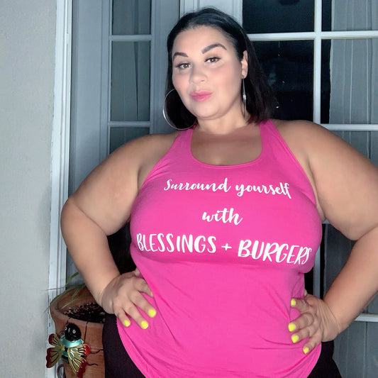Blessings And Burgers Adult Tank Top in Hot Pink